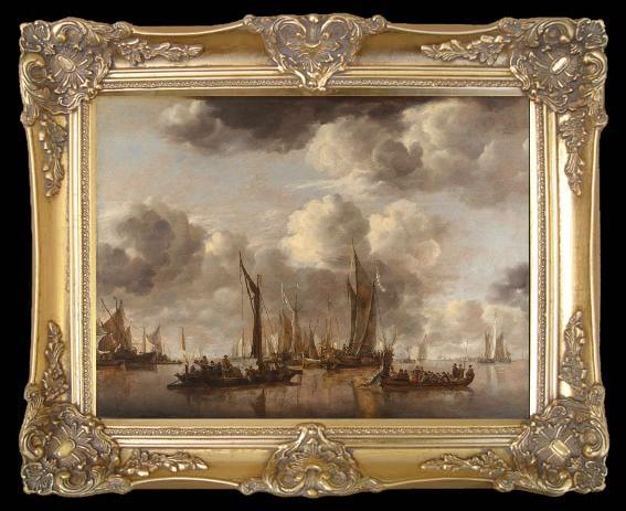framed  Jan van de Capelle Shipping Scene with a Dutch Yacht Firing a Salut (mk08), TA216